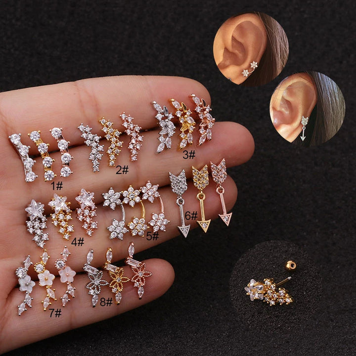 1Piece 10g 3A Long Zircon Sur designs rose gold silver color Cartilage Earring Cz ear tragus daith piercing earring