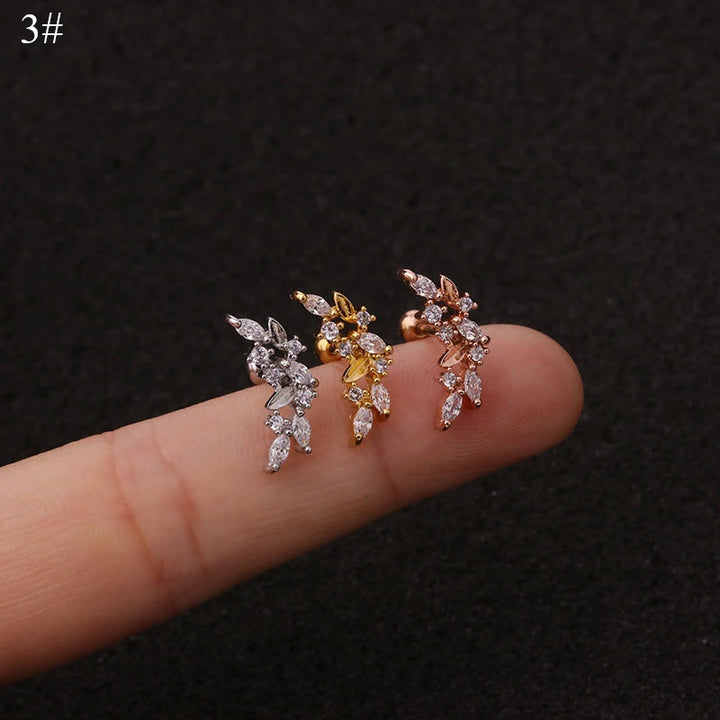 1Piece 10g 3A Long Zircon Sur designs rose gold silver color Cartilage Earring Cz ear tragus daith piercing earring