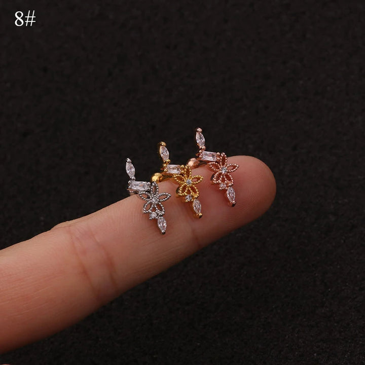 1Piece 10g 3A Long Zircon Sur designs rose gold silver color Cartilage Earring Cz ear tragus daith piercing earring