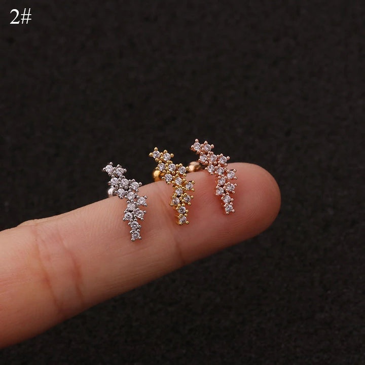 1Piece 10g 3A Long Zircon Sur designs rose gold silver color Cartilage Earring Cz ear tragus daith piercing earring