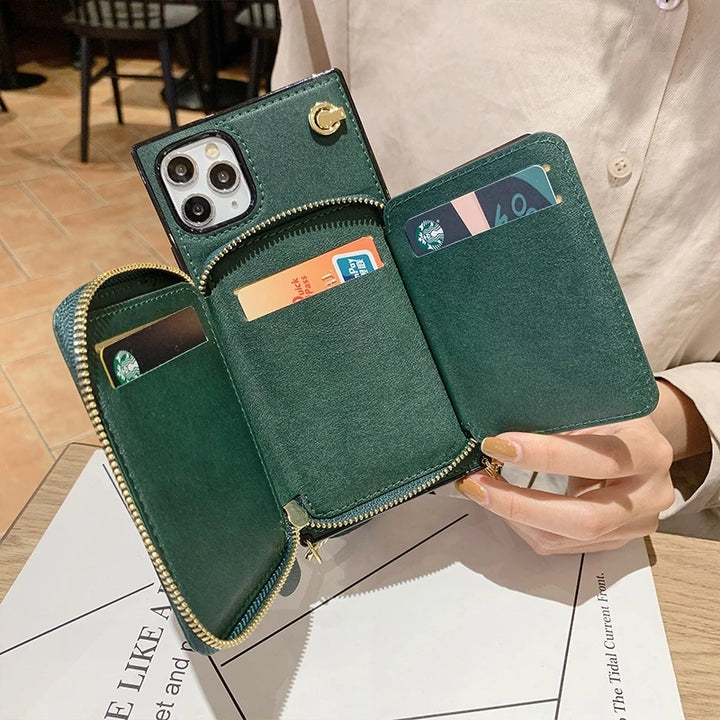 Case For Iphone 15 14 13 12 Mini 11 pro xs max Xr 7 8plus Se 2020 Cover Wallet Card Holder Leather Shoulder Strap Belt Phone Bag