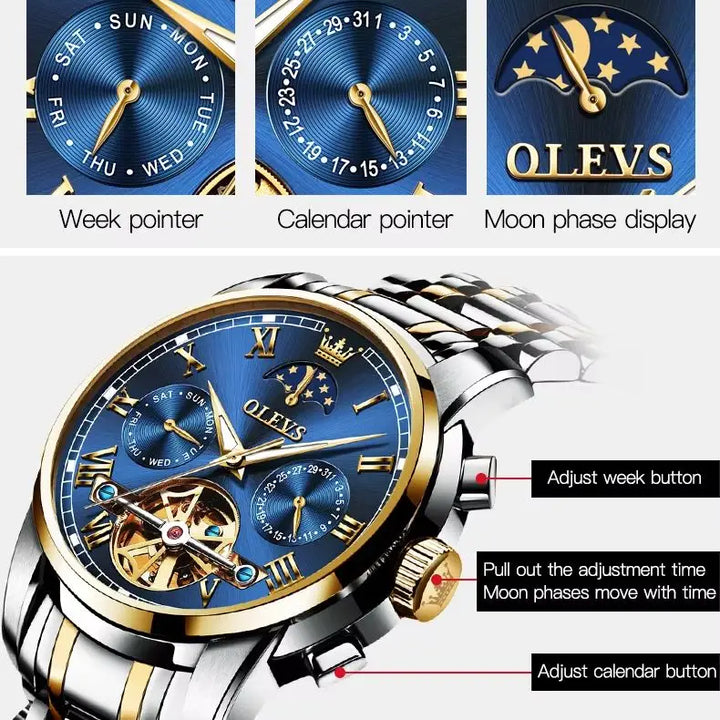 OLEVS Automatic Watch for Men Skeleton Tourbillon Mechanical