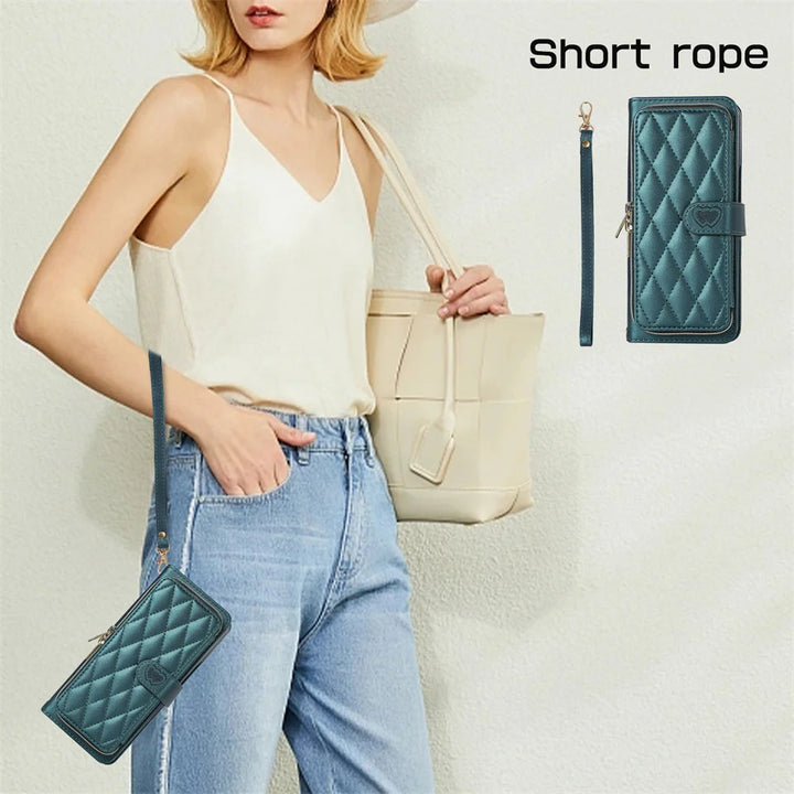 High Capacity Card Holder Wallet Case for Samsung Galaxy Z Fold 5 Fold4 Fold3 Funda Crossbody Lanyard Zipper Buckle Magnet Cover