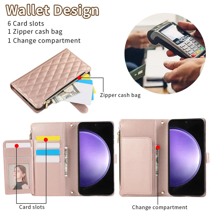 Crossbody Zipper Cards Solt Wallet Leather Case For Samsung S24 Ultra S23 FE S22 Plus S21 A55 A15 A25 A35 A24 Lanyard Bag Cover