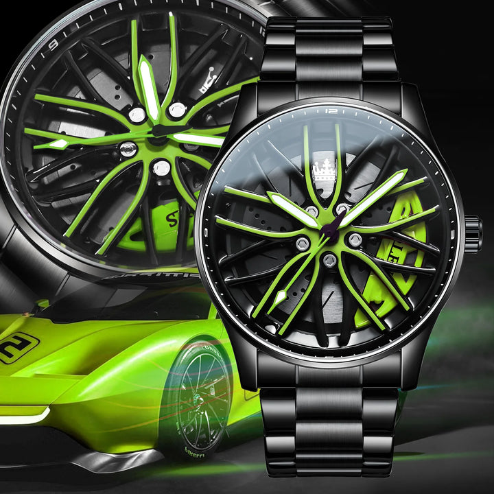 OLEVS Wheel Men's Luxury Watch Waterproof Rotary Sport Car Rim Man