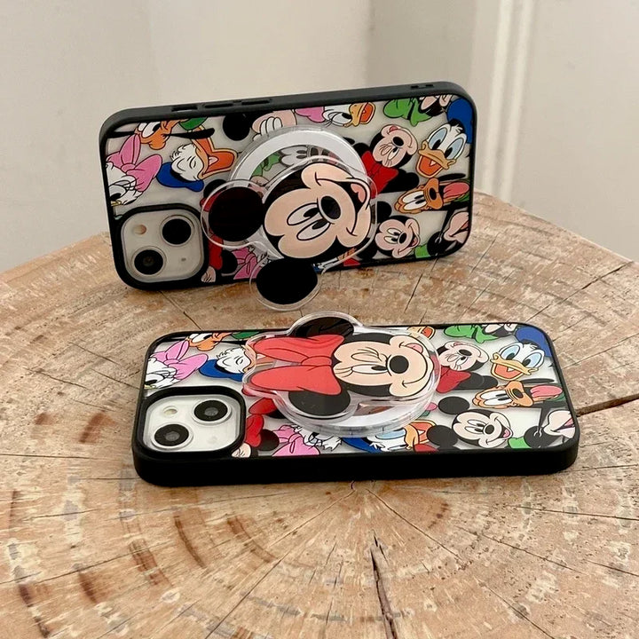 Disney Mickey Minnie Mouse Magnetic Bracket Magsafe Wireless Charge Phone Case For iPhone 15 14 13 12 11 Pro Max Clear Cover