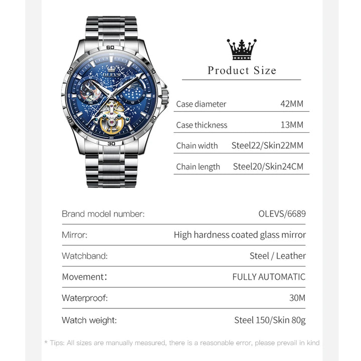 OLEVS Automatic Mechanical Watch for Men Starry Sky
