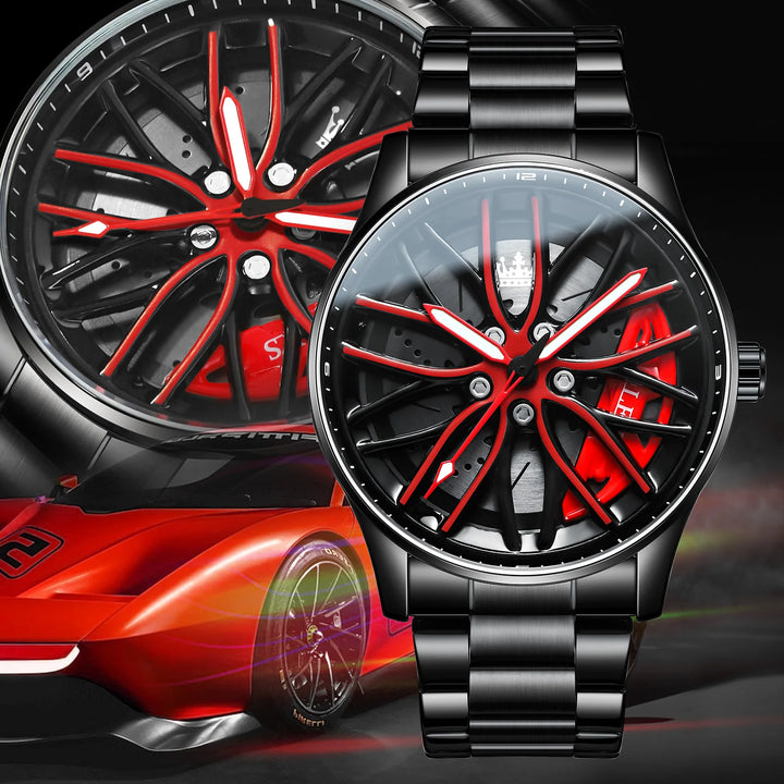 OLEVS Wheel Men's Luxury Watch Waterproof Rotary Sport Car Rim Man