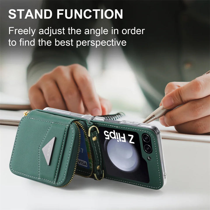 Fashion Crossbody Lanyard Zipper Bag Wallet Case for Samsung Galaxy Z Flip 5 Flip4 Flip3 Folio Leather Card Holder Phone Cover