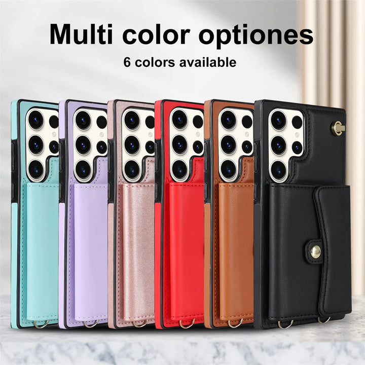 For Samsung Galaxy S23 S22 s10 s9 plus s20 FE s21 Note 9 10 Pro 20 Ultra Case Lanyard Shoulder Strap Holder Credit Card Slot Lea