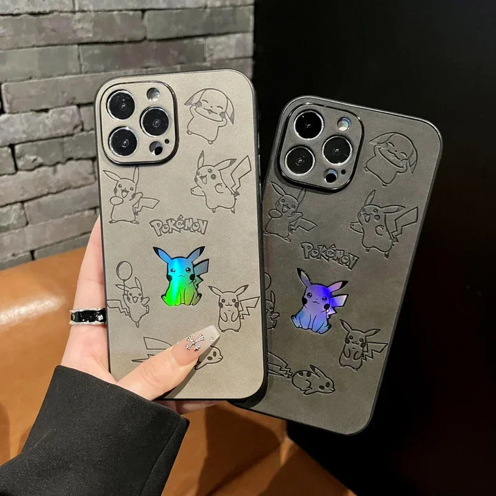 Pocket Monsters Pokemon Pikachu relief laser Leather Phone Case For iPhone 15 14 13 12 11 Pro Xs Max X Xr Xs 7 8 Puls Soft Cover