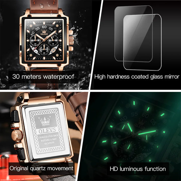 OLEVS Luxury Men Watch Waterproof Square Watch for Men