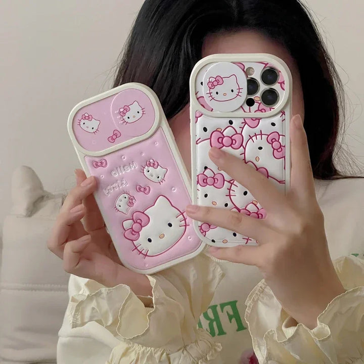 Sanrio Hello Kitty Sweet Cool Girl Push-pull Lens Phone Case Phone Case For iPhone 15 14 13 12 11 Pro Max Soft Leather Cover