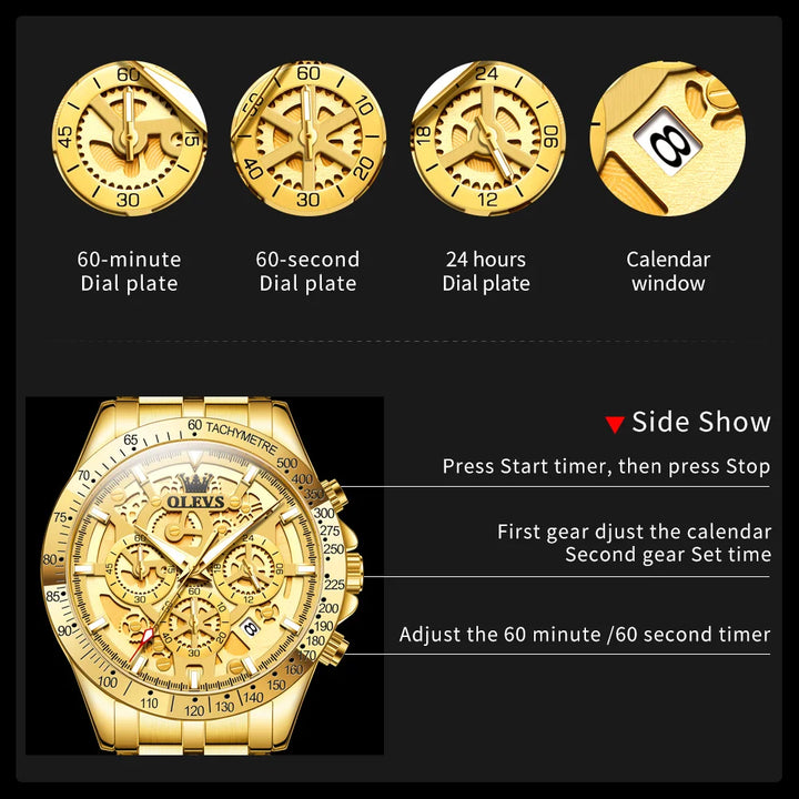 Men's Watches Gold Luxury Hollow Out Style Original Quartz Watch