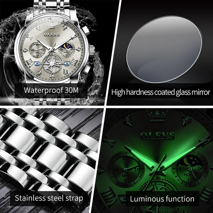 OLEVS Men's Watches Classic Multifunctional Fltwheel Chronograph Original