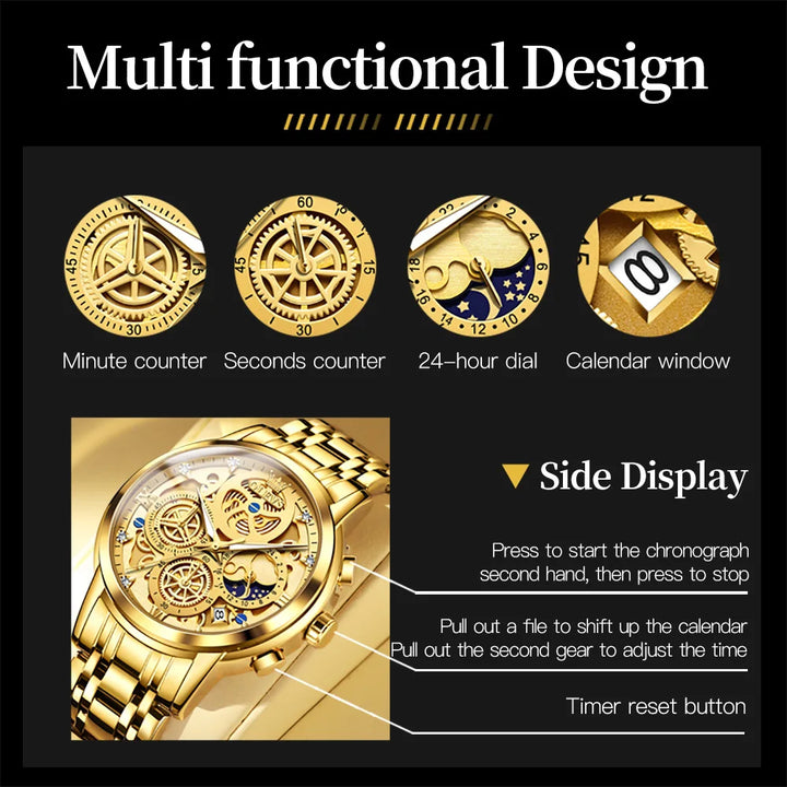 OLEVS Men's Watches Top Brand Luxury Original Waterproof Quartz Watch for Man Gold