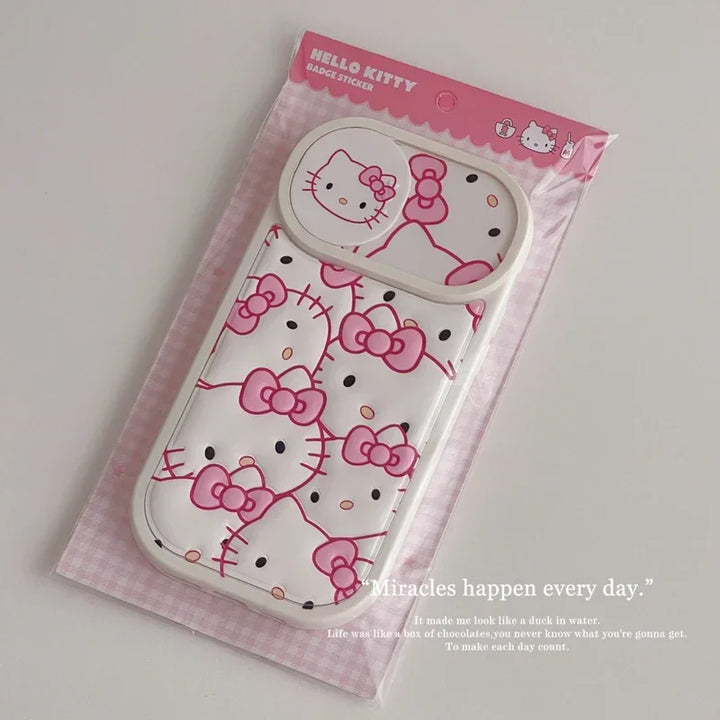 Sanrio Hello Kitty Sweet Cool Girl Push-pull Lens Phone Case Phone Case For iPhone 15 14 13 12 11 Pro Max Soft Leather Cover