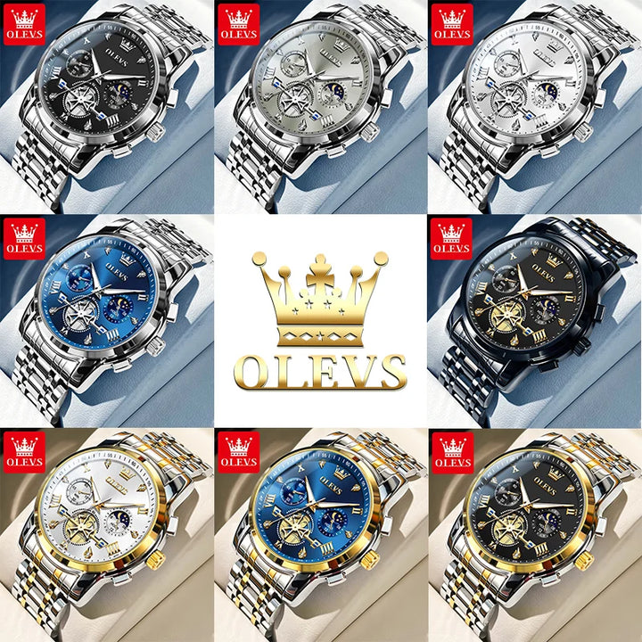 OLEVS Men's Watches Classic Multifunctional Fltwheel Chronograph Original