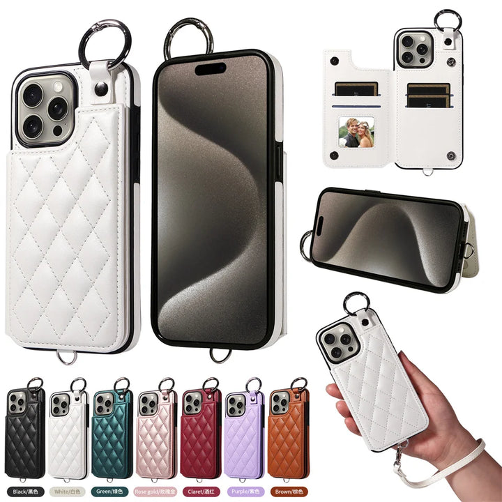 Ring Holder Cards Solt Wallet Leather Case For iPhone 15 Pro Max 14 Plus 13 12 11 XS SE2022 Hand Strap Pocket Bag Fragrant Cover