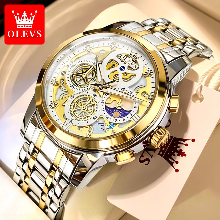 OLEVS Men's Watches Top Brand Luxury Original Waterproof Quartz Watch for Man Gold
