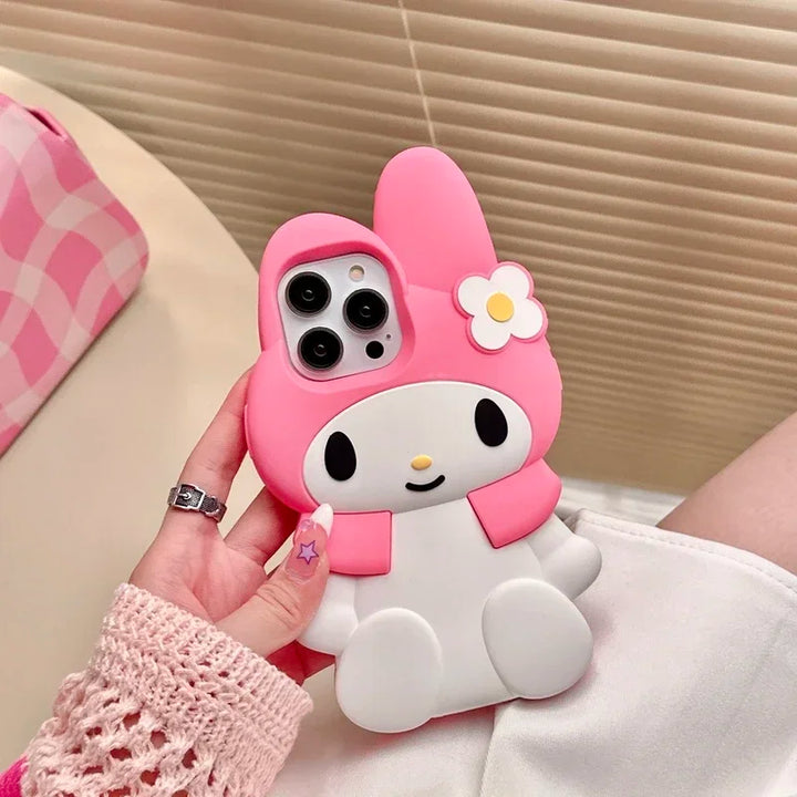 3D Kawaii Cute Cartoon Japan Sanrio Melody Phone Case For iPhone 15 Pro 14 13 12 11 Pro Max Cases Shockproof Soft Silicone Cover