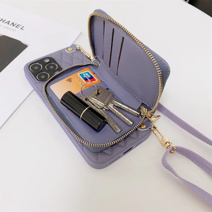 Lanyard Crossbody Rhombic MINI Wallet Shoulder Strap Case For iphone 15 14 Plus 13 12 11 Pro Max Cover PU leather Phone Bag