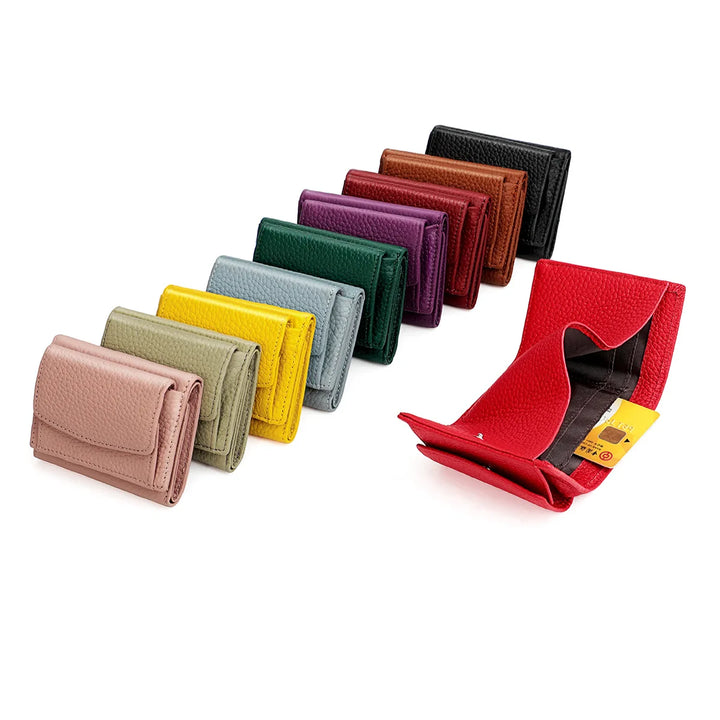 New RFID Short Women Wallets Genuine Cow Leather Card Holder Brand Female Purse Coin Pocket Small Wallet For Girls