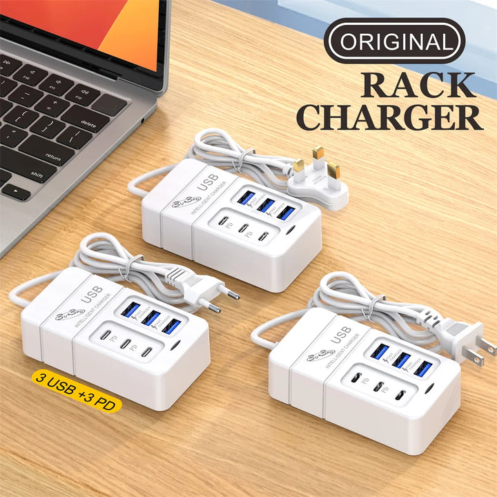 35W USB PD Charger 6 Ports Fast Charging Travel Charger For iPhone Samsung Xiaomi Phone Adapter Quick Charge3.0 Charging Station