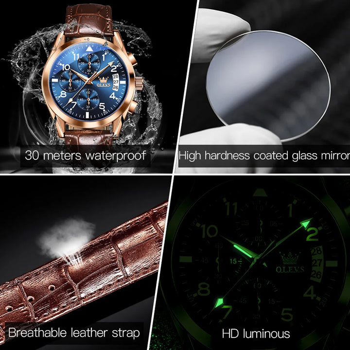 OLEVS Luxury Men's Watches Waterproof Luminous Quartz