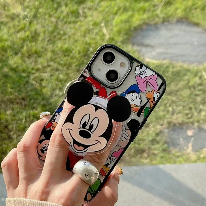 Disney Mickey Minnie Mouse Magnetic Bracket Magsafe Wireless Charge Phone Case For iPhone 15 14 13 12 11 Pro Max Clear Cover