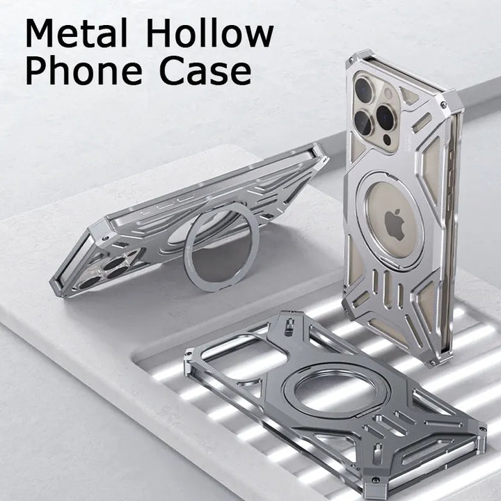 Magnetic Stand Metal Phone Case For Iphone 13 14 15 Pro Max Plus Hollow Luxury Aluminum Alloy Phone Cover For IPHON 14 15 Promax