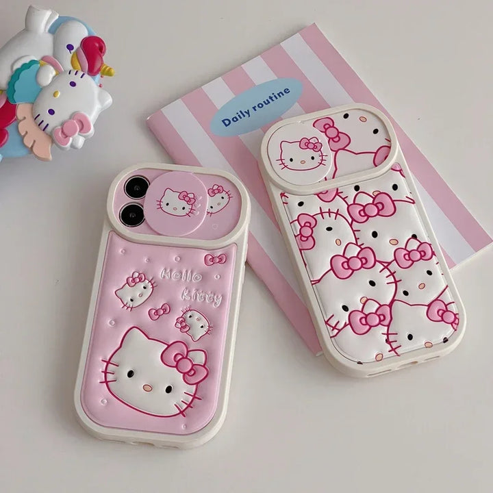 Sanrio Hello Kitty Sweet Cool Girl Push-pull Lens Phone Case Phone Case For iPhone 15 14 13 12 11 Pro Max Soft Leather Cover