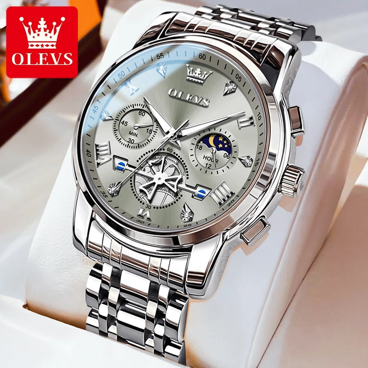 OLEVS Men's Watches Classic Multifunctional Fltwheel Chronograph Original