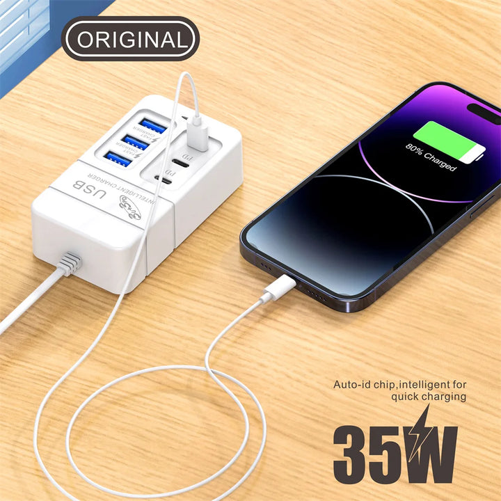 35W USB PD Charger 6 Ports Fast Charging Travel Charger For iPhone Samsung Xiaomi Phone Adapter Quick Charge3.0 Charging Station