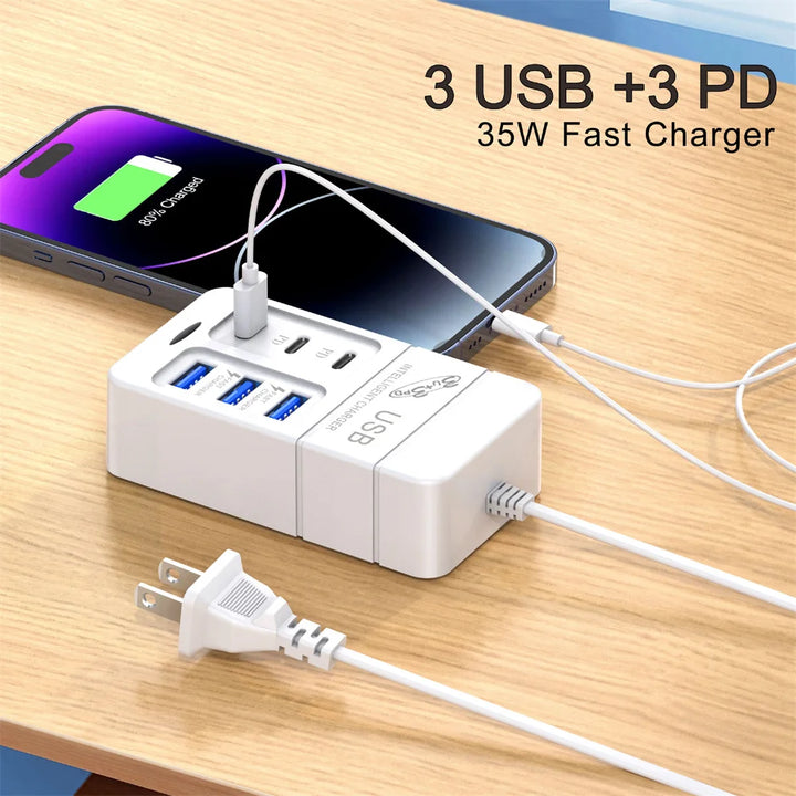 35W USB PD Charger 6 Ports Fast Charging Travel Charger For iPhone Samsung Xiaomi Phone Adapter Quick Charge3.0 Charging Station