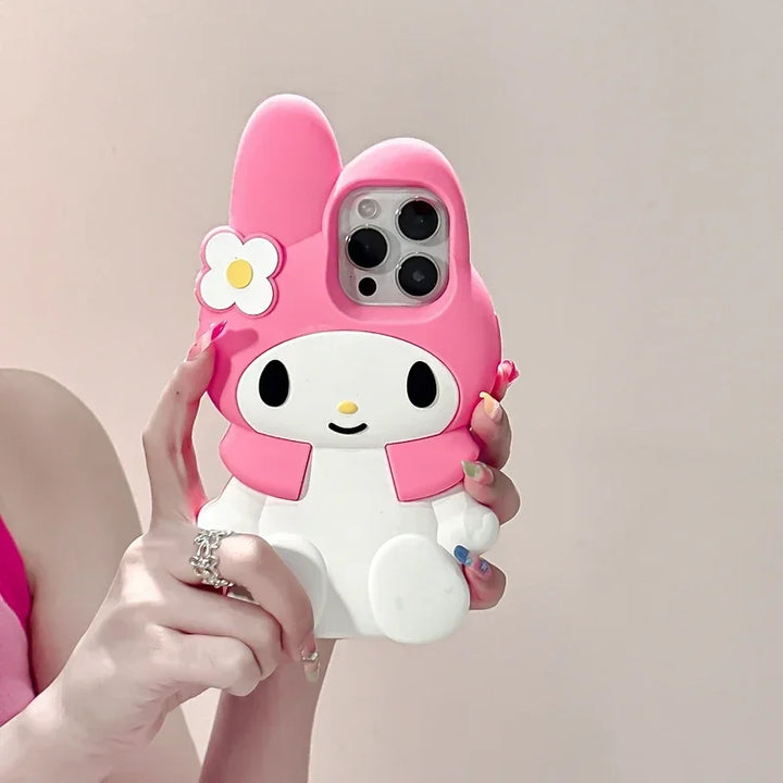 3D Kawaii Cute Cartoon Japan Sanrio Melody Phone Case For iPhone 15 Pro 14 13 12 11 Pro Max Cases Shockproof Soft Silicone Cover