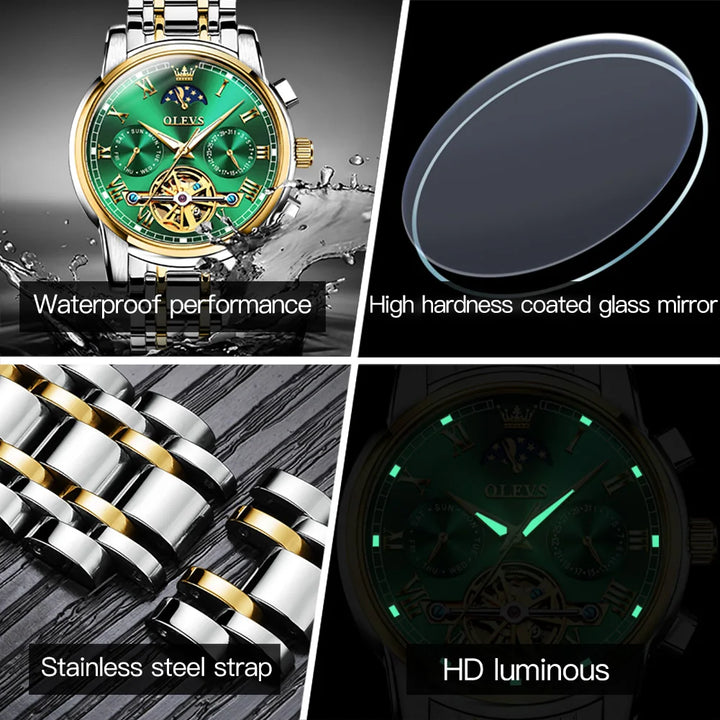 OLEVS Automatic Watch for Men Skeleton Tourbillon Mechanical