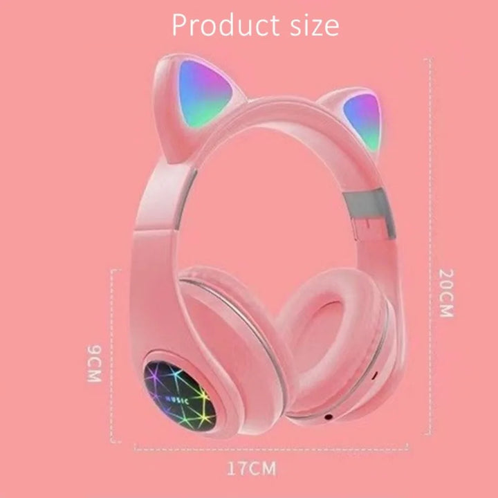 Shoumi Cat Ear Headphones Flashing Light Wireless Headset Bluetooth Cats Earphone LED Flash Helmet with Microphone for Kids Gift