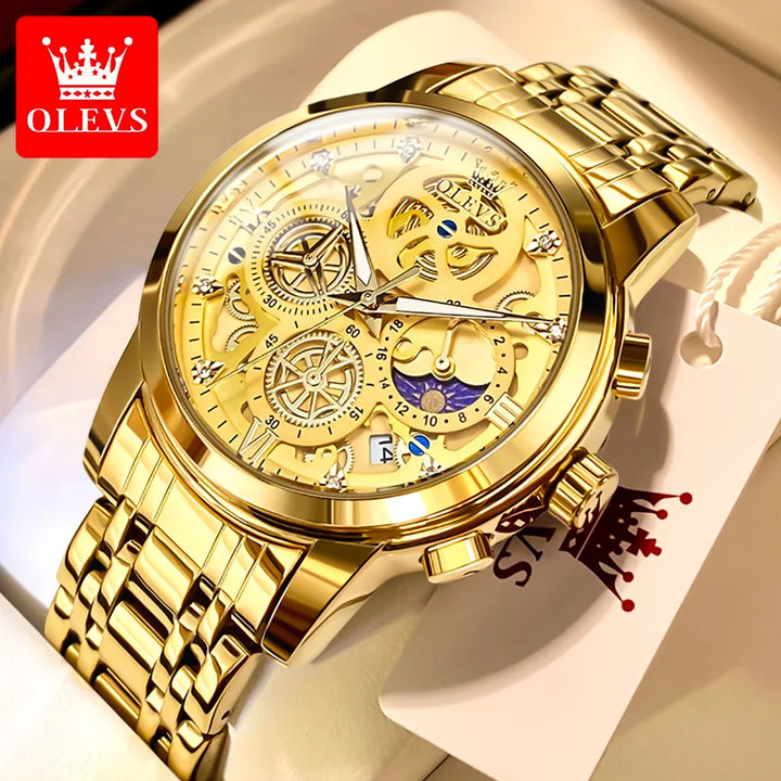 OLEVS Men's Watches Top Brand Luxury Original Waterproof Quartz Watch for Man Gold