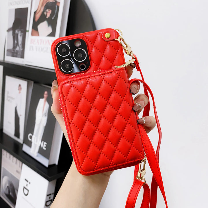 Lanyard Crossbody Rhombic MINI Wallet Shoulder Strap Case For iphone 15 14 Plus 13 12 11 Pro Max Cover PU leather Phone Bag