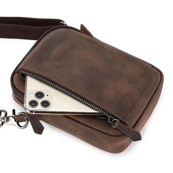 New Men Phone Bag Genuine Leather Shoulder Crossbody Multifunctional Man Waist Bag Card Holders Coin Pocket Male Handbag