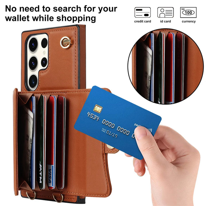 For Samsung Galaxy S23 S22 s10 s9 plus s20 FE s21 Note 9 10 Pro 20 Ultra Case Lanyard Shoulder Strap Holder Credit Card Slot Lea