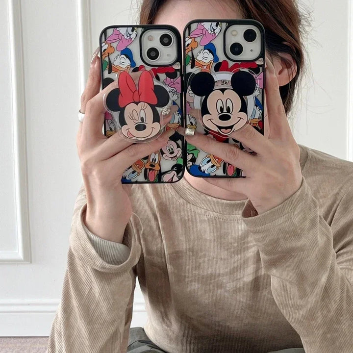 Disney Mickey Minnie Mouse Magnetic Bracket Magsafe Wireless Charge Phone Case For iPhone 15 14 13 12 11 Pro Max Clear Cover