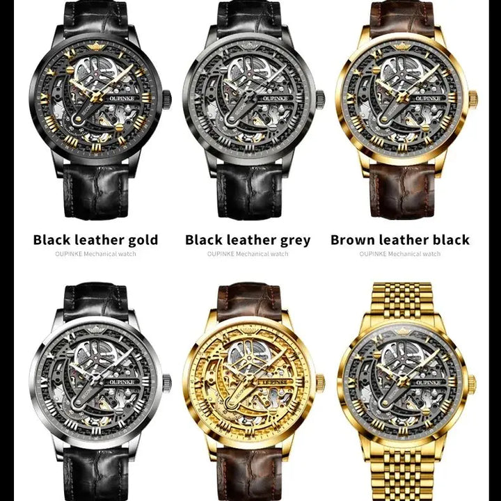 OUPINKE TOP Brand Men's Automatic Mechanical Watch Full Hollow Design