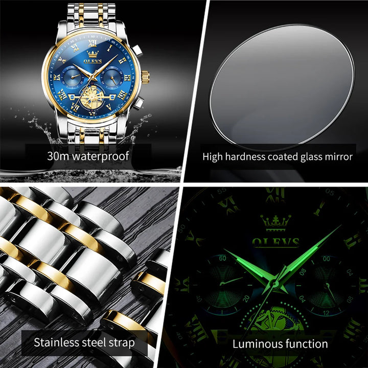 OLEVS Watch for Men Luxury Multifunction Waterproof Luminous