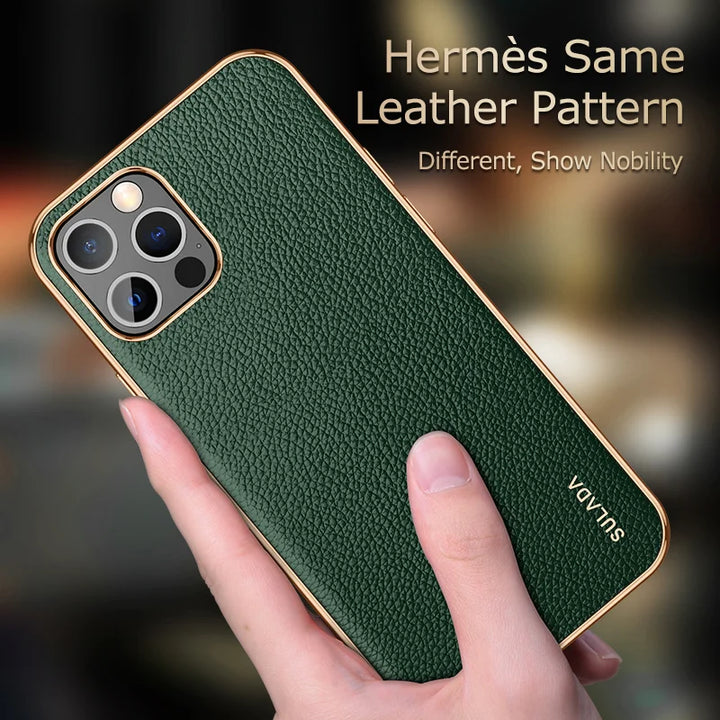 Luxury Leather Texture Phone Case For Iphone 14 Plus 13 12 Mini 11 14 Pro Max X XS TPU Shockproof Plating Frame Protection Cover