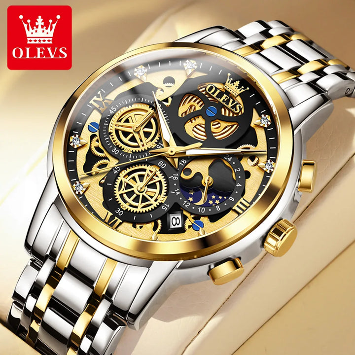 OLEVS Men's Watches Top Brand Luxury Original Waterproof Quartz Watch for Man Gold