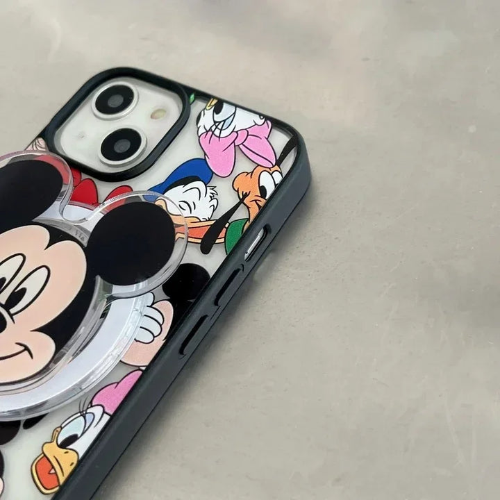 Disney Mickey Minnie Mouse Magnetic Bracket Magsafe Wireless Charge Phone Case For iPhone 15 14 13 12 11 Pro Max Clear Cover