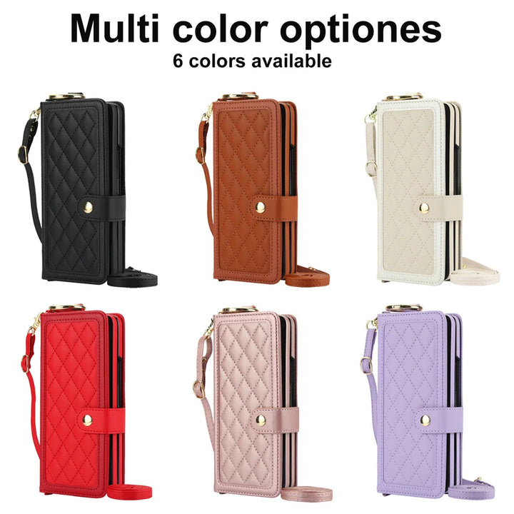 Crossbody Cards Solt Wallet Leather Ring Hold Case For Samsung Galaxy Z Fold 6 5 4 3 5G Wristband Strap S Pen Holder RFID Cover