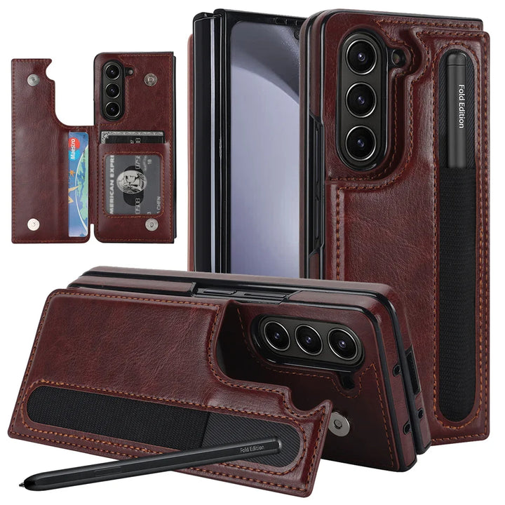 Business Credit Card Holder Pen Slot PU Leather Case For Samsung Galaxy Z Fold 3 4 5 Protective Cover Coque